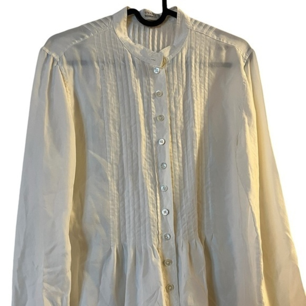 STEFFEN SCHRAUT all silk pintuck pleated button-down tunic shirt dress, ivory 36